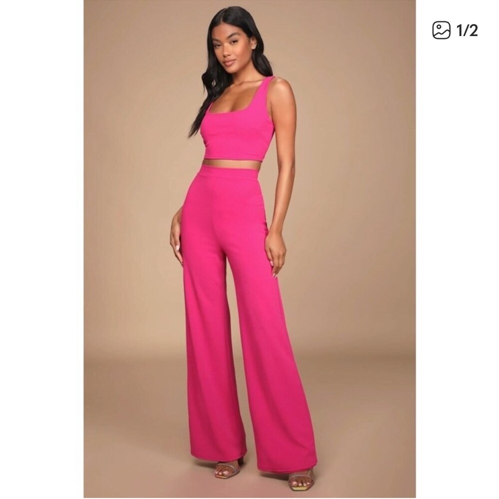 Lulu's Pink Matching Wide-Leg Pant Set - New with Tags